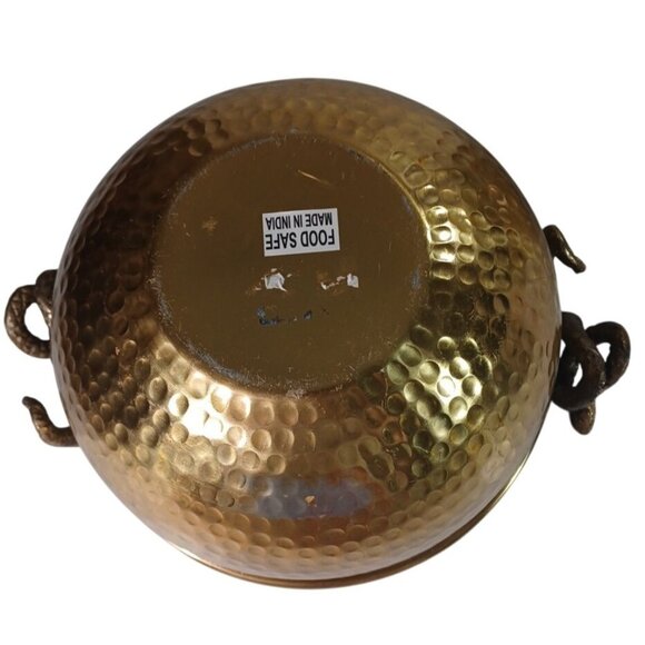 Set Of 2 Gold Hammered Brass ? Bowls With Snake Handles Vintage Decorative Uniqu - Picture 9 of 13